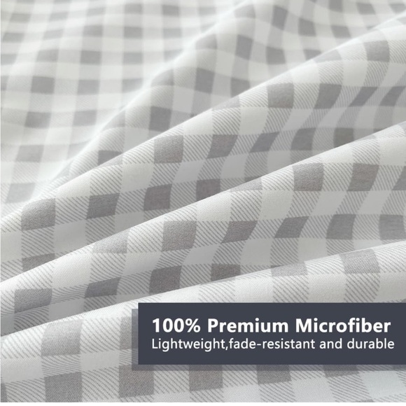 Full size sheet set Amazon basic New in sealed box. Grey gingham plaid - Picture 5 of 8